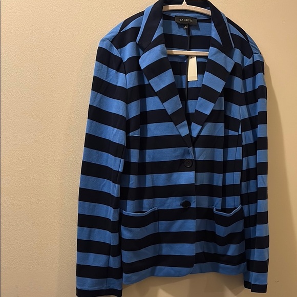 Talbots Blue and Black Striped cotton blend Blazer - size large - NWT - Picture 1 of 6